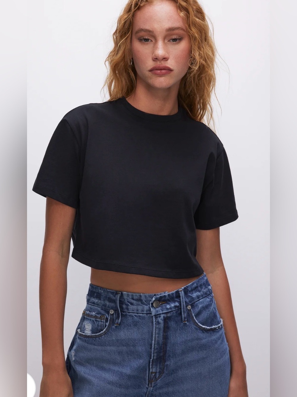 NWT Good American Cotton Cropped Tee in Black - Picture 2 of 4